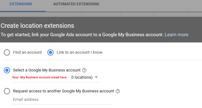 Adwords, how to show location extensions from Google my business